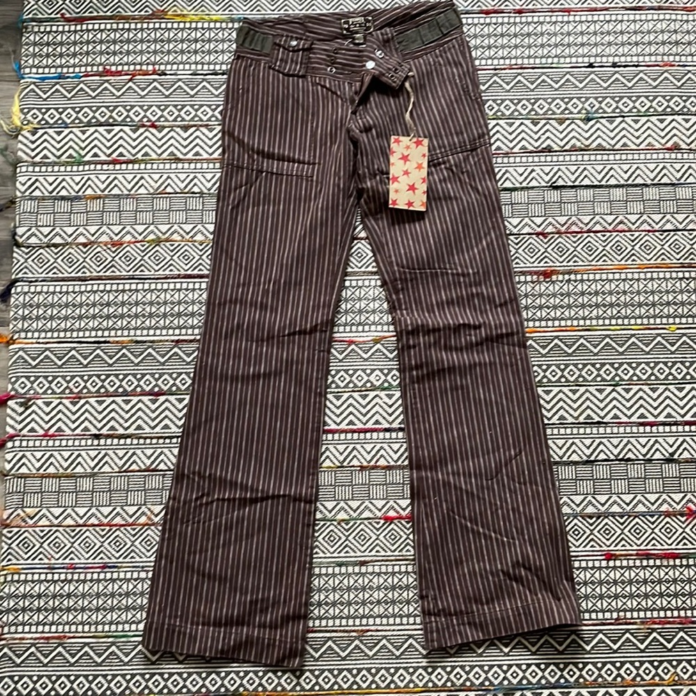 New with tags Fossil wide leg trouser pants in brown pinstripe